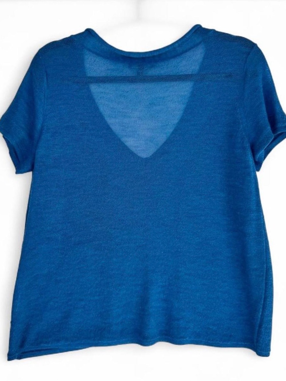 Eileen Fisher 100% Wool V-Neck Short Sleeve Sweater - Bright Blue - Picture 8 of 8
